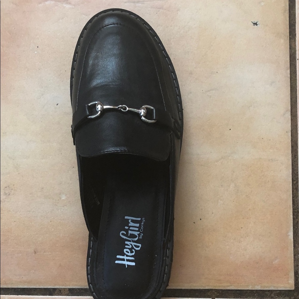 Women black leather loafers